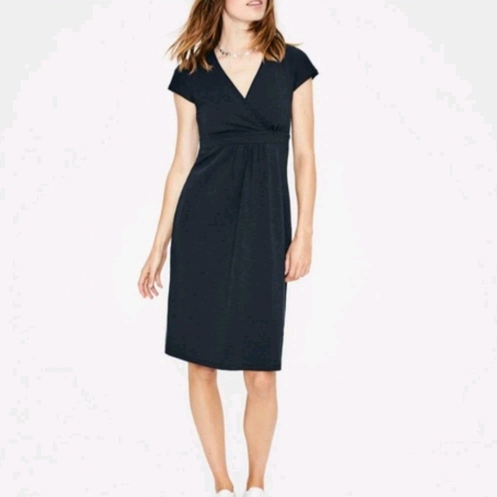 Boden Women Dress Black Faux Wrap V-Neck Empire Waist Short Sleeve Size US 6R